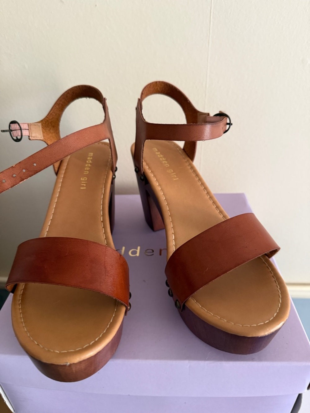 Madden Girl Tan Brown Platform Block Heel Sandals